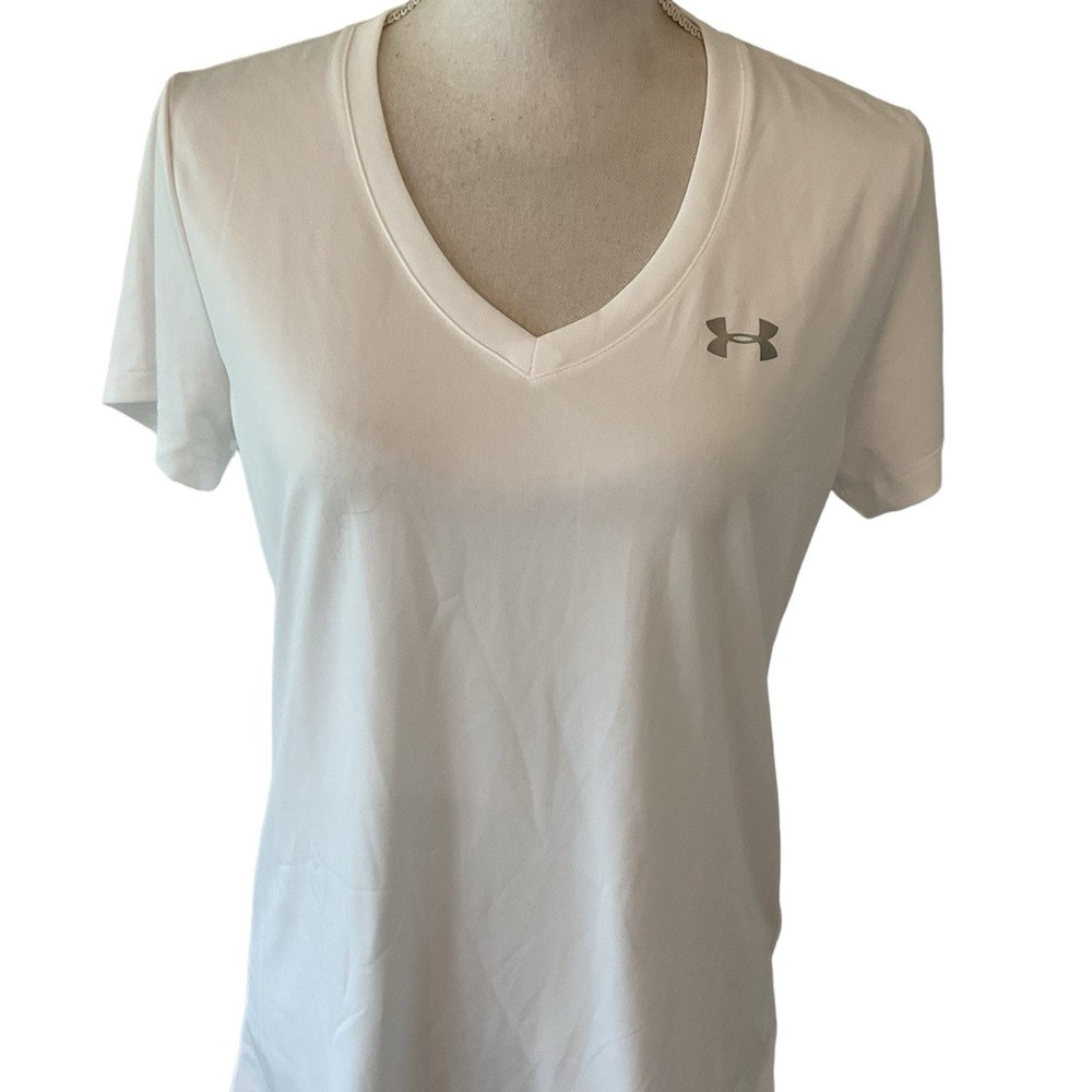Under Armour Women's Top White Heat Gear V-Neck Short Sleeve Medium